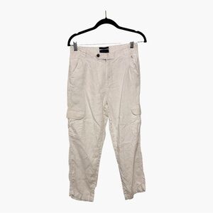 Rachel Roy White Linen Cropped Cargo Pants Coastal Minimalist Resort Small